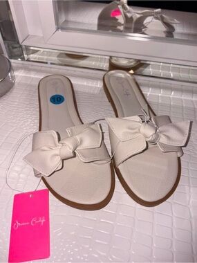 Nwt White Bow Slide Sandals - Women's 10